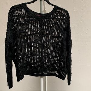 Black open knit sweater zigzag design mesh cotton long sleeve Gothic grunge
